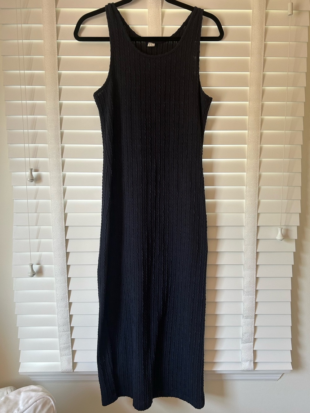 Maternity Dress Midi Ribbed Navy Blue Sleeveless Medium
